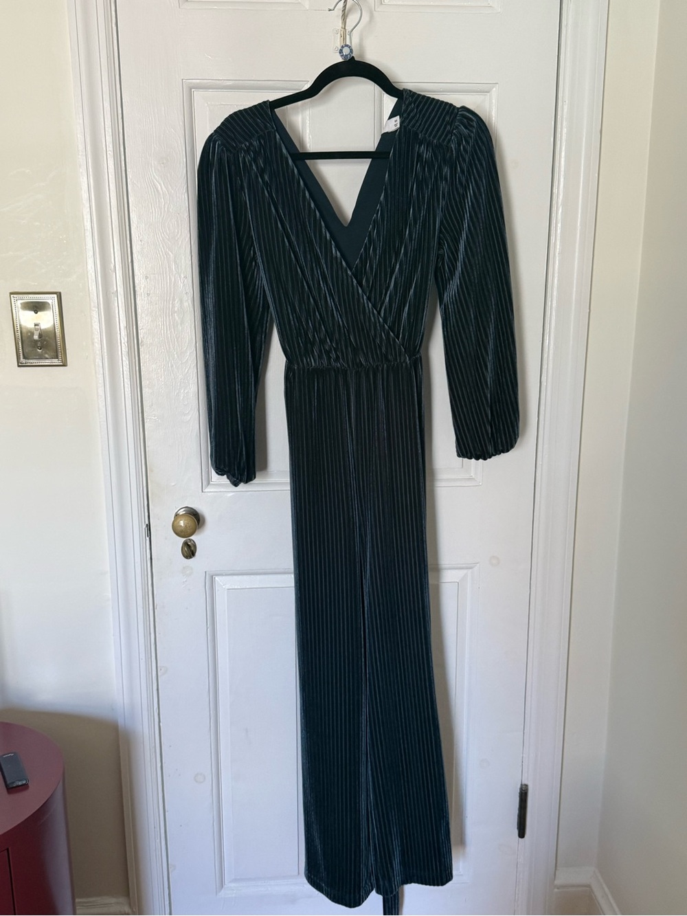 ALI & JAY Navy Velvet Pleated Long Sleeve Wrap Dress